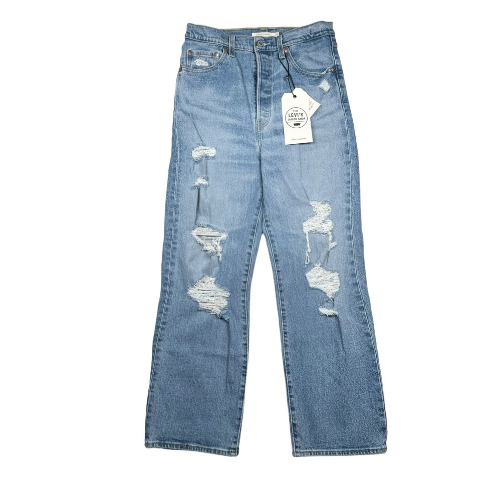 $148 Levi's Premium Jeans 28x27 Ribcage Straight Blue Distressed Jeans - NWT